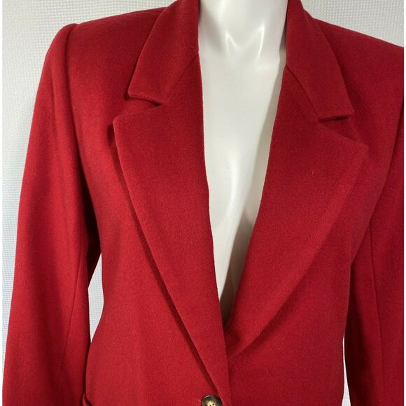 Lands End Red Wool Cashmere Jacket Coat One Button Pockets Size 12 - Picture 2 of 9